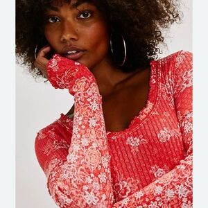 We The Free Red and White limited edition Clover print long sleeve